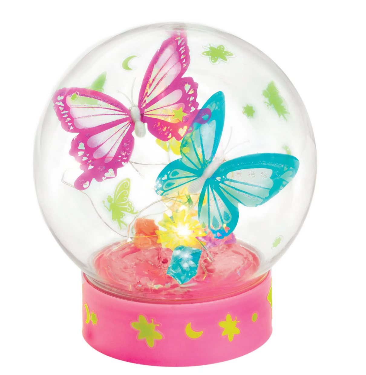 Butterfly Fairy Lights with colorful translucent butterflies inside a glowing decorative globe night-light.