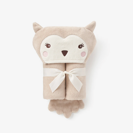 Owl Hooded Towel baby bath wrap in soft cotton velour terry with cute owl face and ears, perfect for 0-24 months.