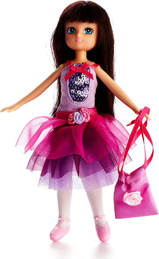 Lottie Spring Celebration Ballet Doll in pink and purple tutu with ballet slippers and matching bag standing on white background