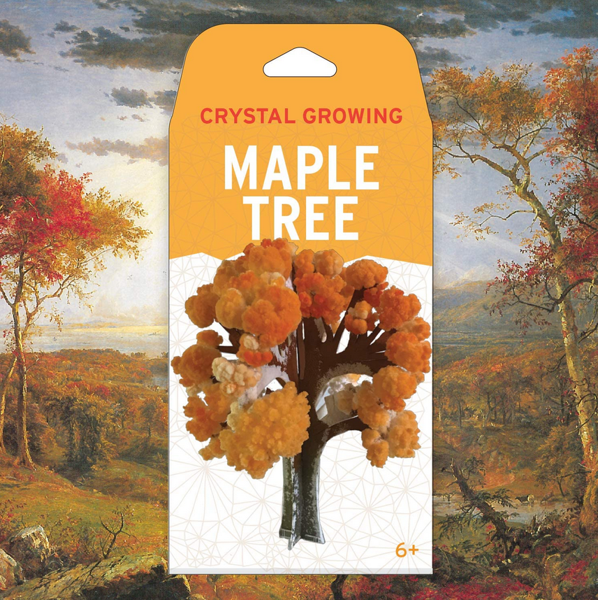 Crystal Grow Maple Tree kit showing vibrant orange crystal foliage on a tabletop decorative model.