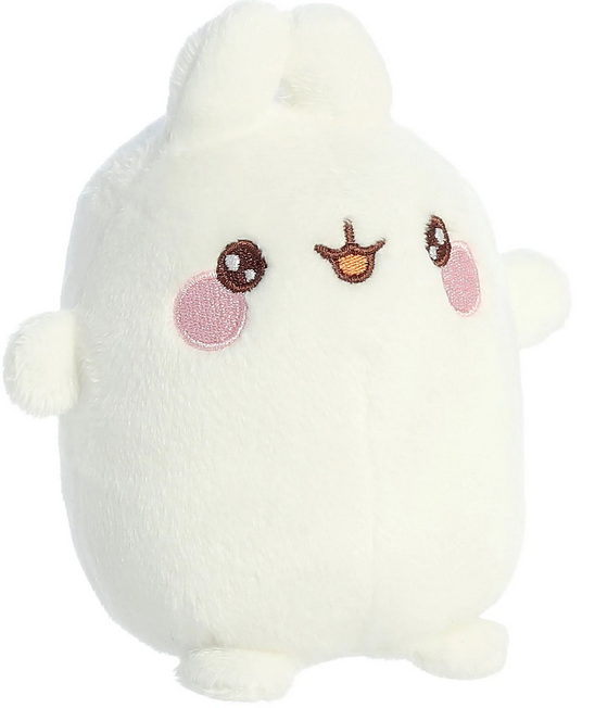Molang Excited plush toy with soft fabric, embroidered happy face, and adorable plump bunny design, 5 inches tall.