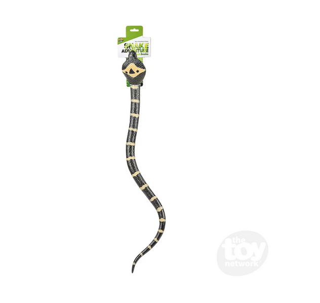 Cobra Rubber Snake 26-inch realistic black and cream rubber toy snake for kids aged 3 and up.