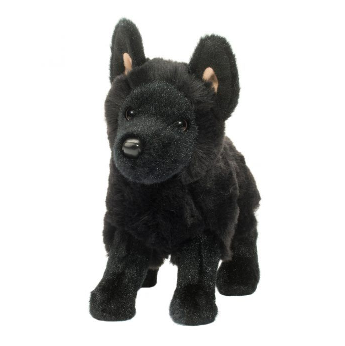 German Shepherd Black Harko plush toy with soft black fur, large ears, and bright eyes in a standing pose.