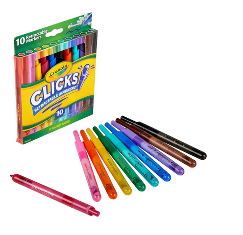 Clicks Retractable Markers set of 10 vibrant washable markers with retractable tips for easy coloring and no lost caps.