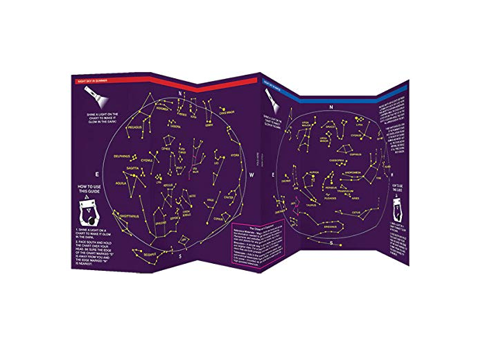 Pocket Night Sky Guide showing glow-in-the-dark constellations and star charts in a durable folding laminated design.