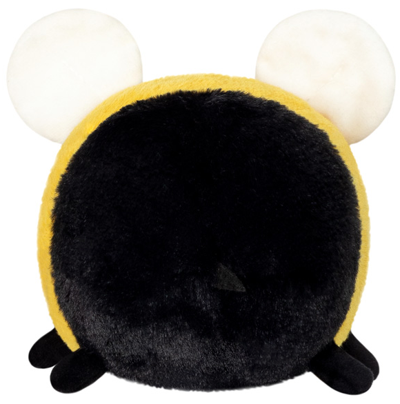 Fuzzy Bumblebee Snackers plush toy shown from the back with soft yellow, black, and white fuzzy fabric.
