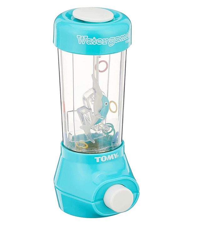 Water Game classic handheld water toy with blue base and dolphin inside, fun for travel and entertainment.