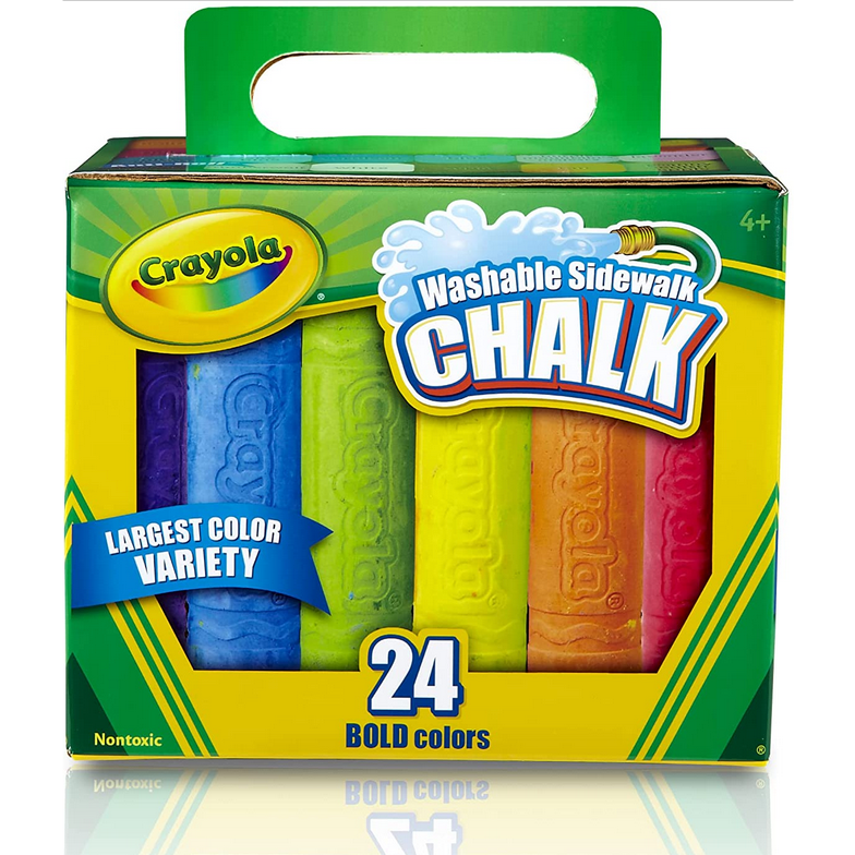 Crayola Sidewalk Chalk 24pk with bold, washable colors and anti-roll sticks for creative outdoor art.