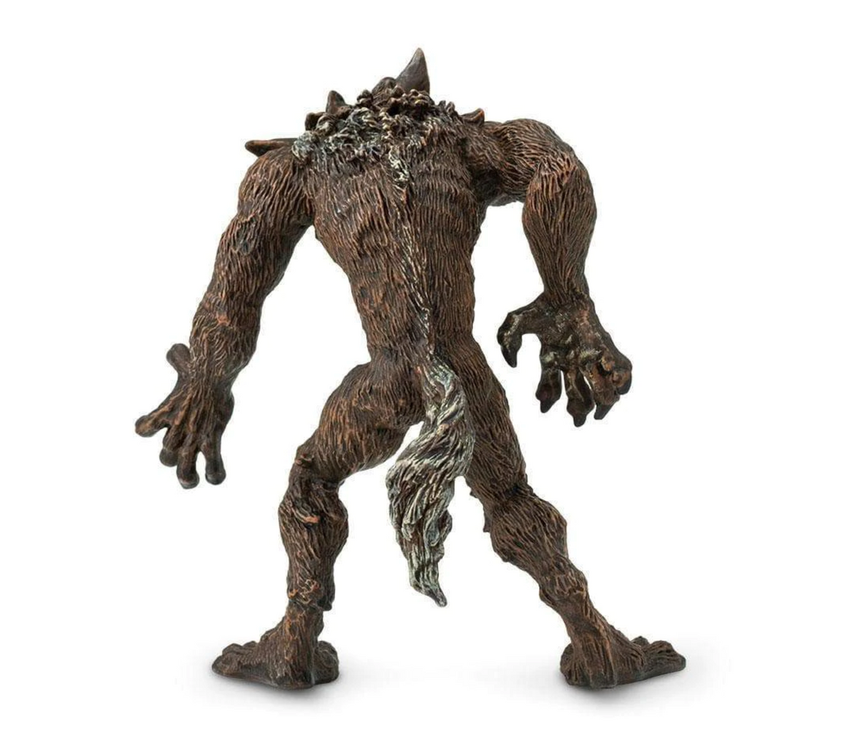 Werewolf figure showing dark brown fur with black streaks and a bushy tail from behind, 4-inch tall collectible toy.