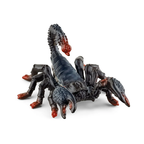 Emperor Scorpion figurine with detailed pincers and arched tail, realistic wild animal toy for kids ages 3 and up.