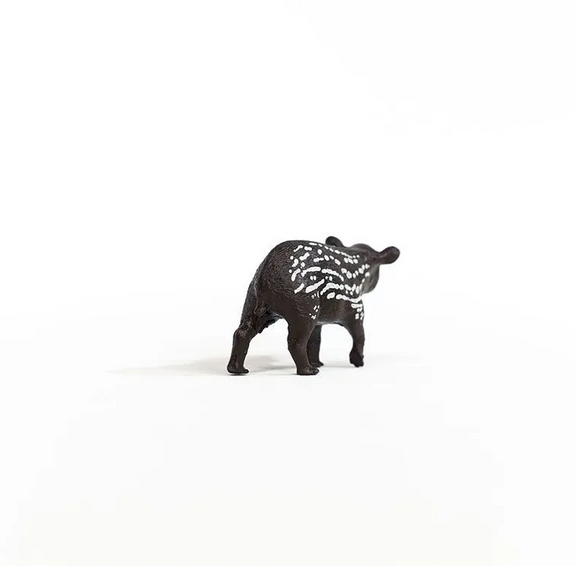 Tapir Baby figurine showing a small, black baby tapir with white markings on its back on a white background.