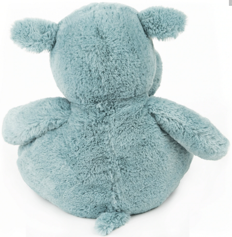 Oh So Snuggly Hippo plush in pastel blue made of soft baby plush with quilted ears and paw pads for tactile play.