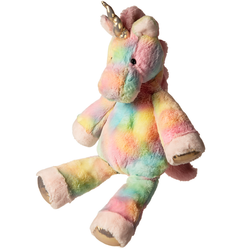 Marshmallow Big Fro-Yo Unicorn plush toy with golden horn and colorful soft fabric, perfect for cuddling and comfort.