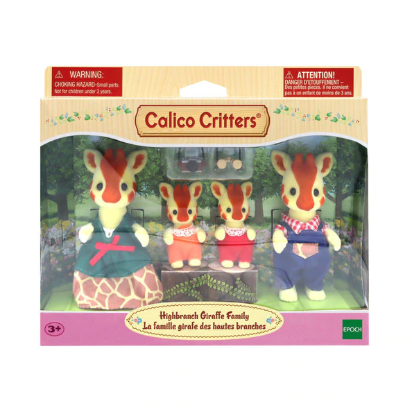 Highbranch Giraffe Family flocked figures set with mother, father, and baby giraffes dressed and poseable in box packaging