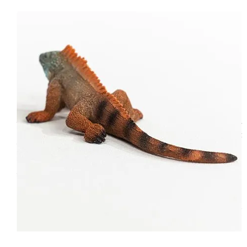 Iguana figurine with textured skin and vibrant orange and black coloring, detailed reptile toy for kids aged 3 and up.