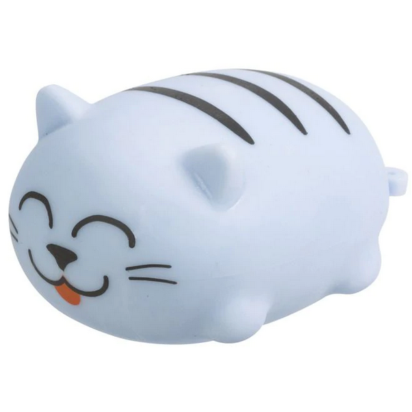 Kitty Don't Stress Meowt chubby kitty toy in white with black stripes, smiling face, perfect stress relief squeeze.