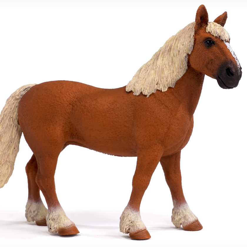 Belgian Draft Horse figurine with broad chest and flowing mane, perfect for farm and parade playsets.