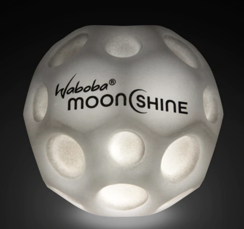 Moon Ball | Moonshine glowing in the dark with craters, a light-up hyper bouncy ball for nighttime play.