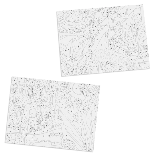 Paint By Number Jungle showing two numbered canvases with detailed jungle-themed line art for painting.
