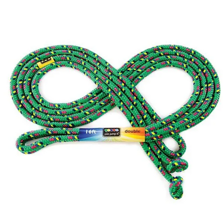 Jump Rope | 16' Green Confetti coiled with bright multicolor pattern, perfect for Double Dutch and playful workouts.