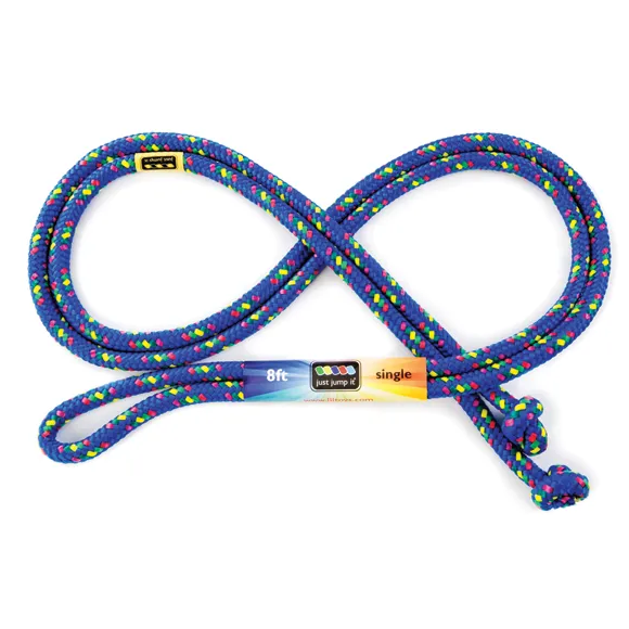Jump Rope | 8' Blue Confetti with knotted design, durable and flexible for safe, timeless jumping fun.
