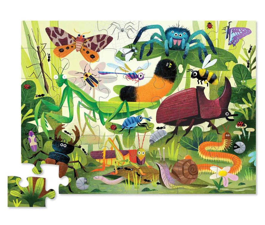 36pc Backyard Bugs Floor Puzzle with colorful illustrated bugs and nature, perfect for kids ages 3 and up.