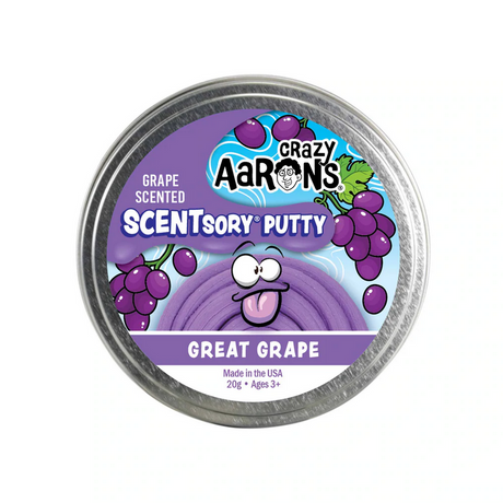 Crazy Aaron's SCENTsory Great Grape Thinking Putty in a tin with grape scent and sensory stretchy fun for ages 3+.