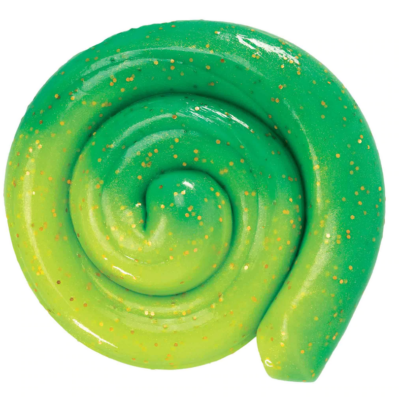 Hypercolors Magic Dragon Thinking Putty swirling from green to golden yellow with bronze sparkles and color-changing effect