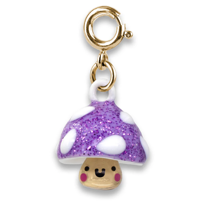 Gold Glitter Mushroom Charm with purple glitter cap and gold clasp, perfect for CHARM IT! bracelets and necklaces.