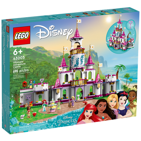 LEGO Disney Ultimate Adventure Castle set with castle, Disney Princess mini-dolls, and animal figures for kids 6+