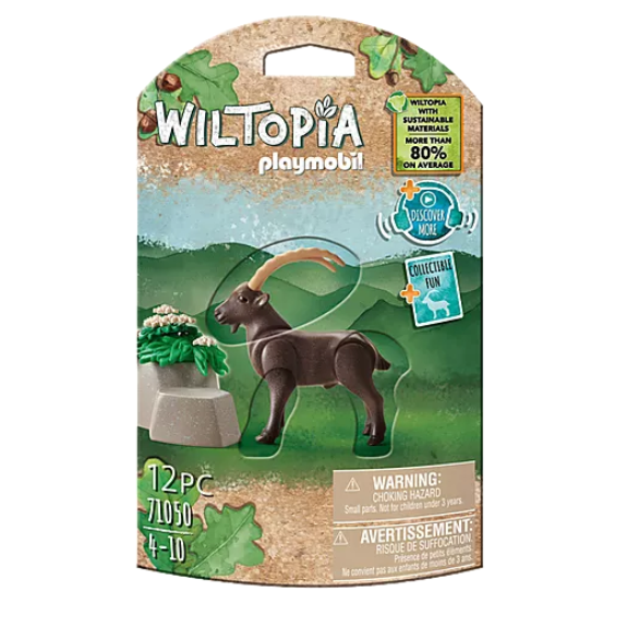 Wiltopia Capricorn toy set with Ibex figure, collectible animal card, and eco-friendly packaging for kids ages 4 and up.