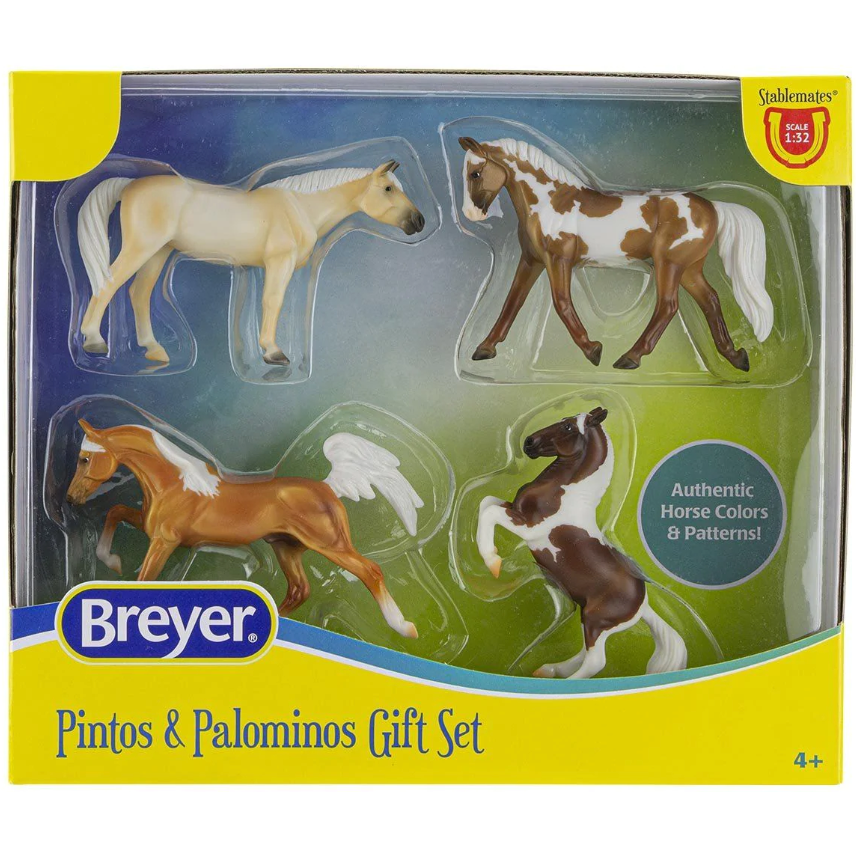 Stablemates Pintos & Palominos gift set with four detailed palomino horses in 1:32 scale for ages 4 and up.