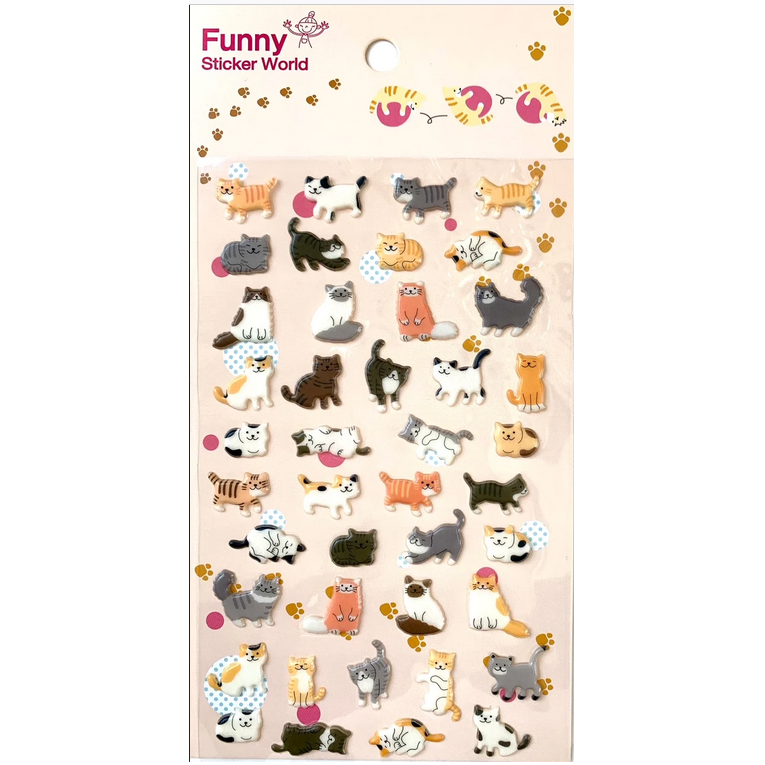 Cats Puffy Stickers featuring various adorable cat designs adding fun and personality to notes, planners, and letters.