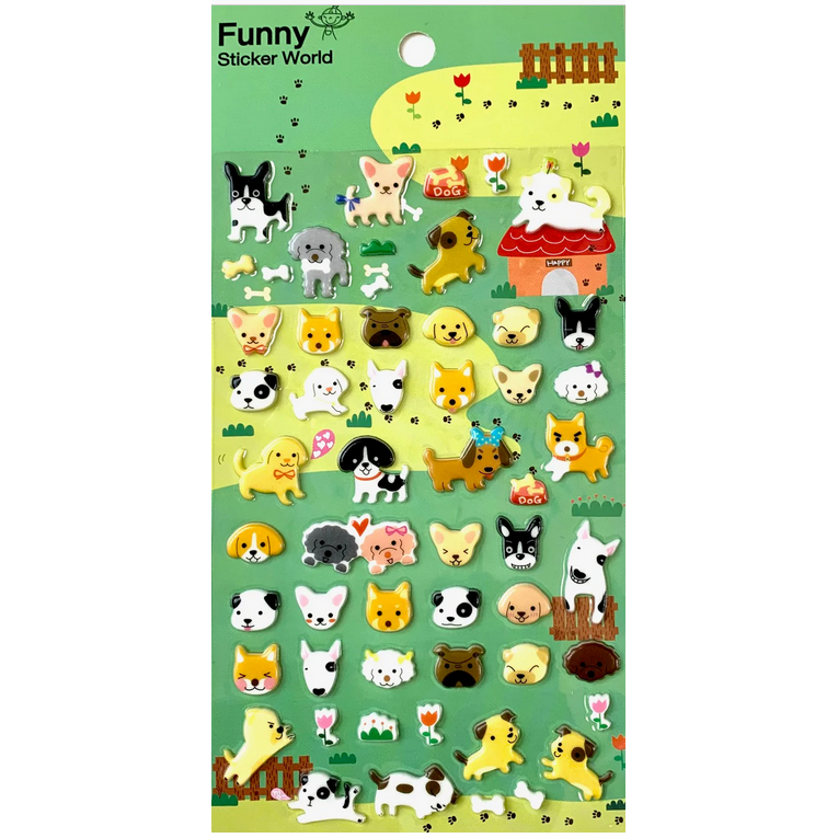 Dog Puffy Stickers featuring various adorable dog breeds and playful designs for creative note decoration.