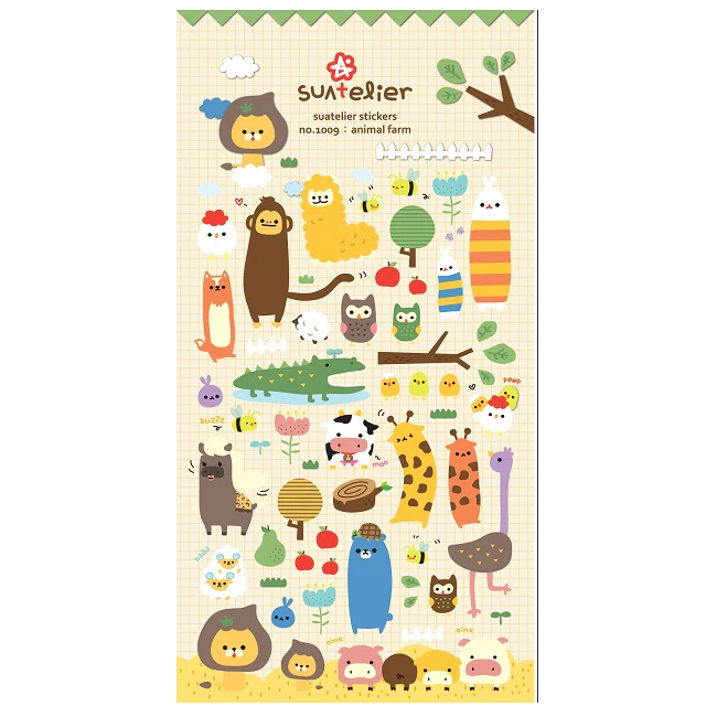 Animal Farm Puffy Stickers featuring cute cartoon animals and nature elements for notes and planners.