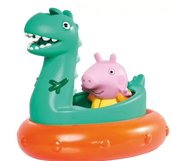 Peppa Pig Float Dino features George and dinosaur in a floating base for imaginative water play.