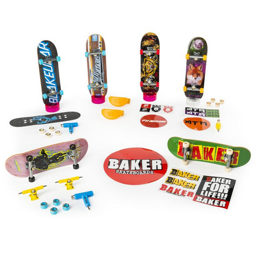 Tech Deck Fingerboard set showing multiple 96mm fingerboards with accessories and brand graphics.