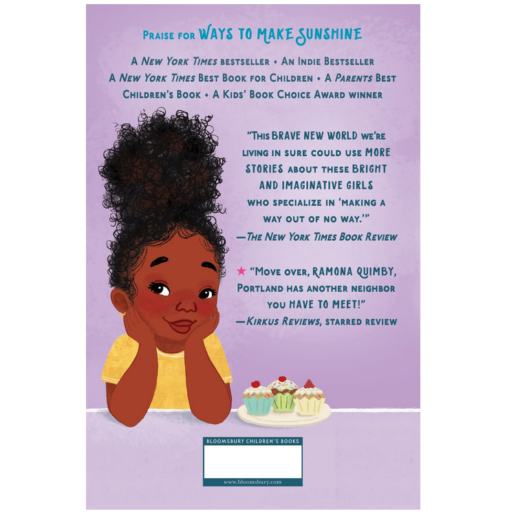 Back cover of Ways to Share Joy showing a smiling girl with cupcakes and positive book reviews.