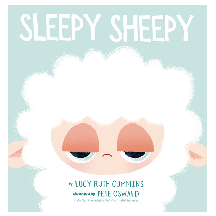 Sleepy Sheepy book cover featuring a wide-awake sheep by Lucy Ruth Cummins and Pete Oswald.