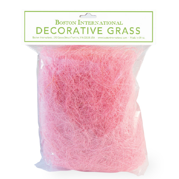 Easter Grass Pink bag of natural sisal fiber decorative grass for Easter baskets and gift wrapping.