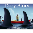 Dory Story cover showing a boy in a red dory boat surrounded by large whale fins in calm bay waters.