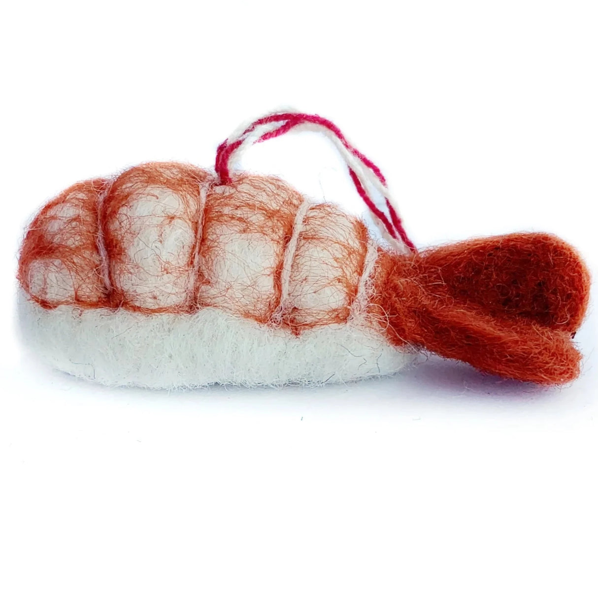 Sushi Felt Ornament handmade from colorful sheep wool in Nepal, featuring a whimsical felt sushi design with hanging loop.