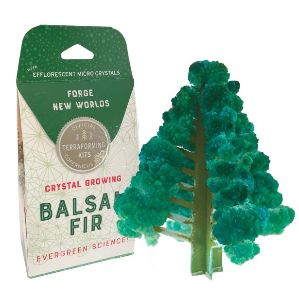 Crystal Grow Balsam Fir kit with vibrant green crystal pine tree and eco-friendly packaging for holiday decor.