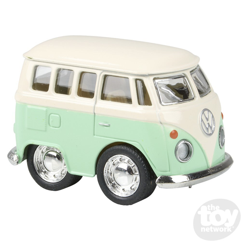VW Mini Bus diecast toy in mint green and cream, 2-inch collectible perfect for diecast enthusiasts and kids ages 3+