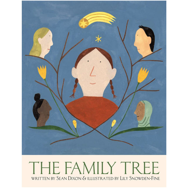 Illustration from The Family Tree showing a girl with family members represented as branches and flowers.