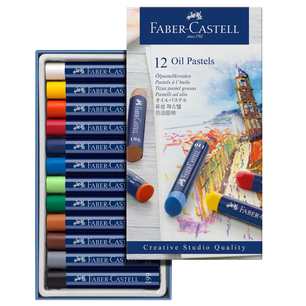 Oil Pastels set by Faber-Castell with 12 vivid colors for smooth blending and rich oil pastel effects.