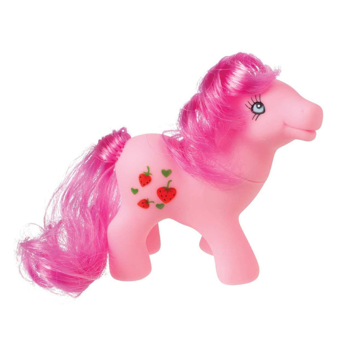 Pony Precious pink toy pony with bright pink hair and strawberry details, fun for kids to brush and play with.