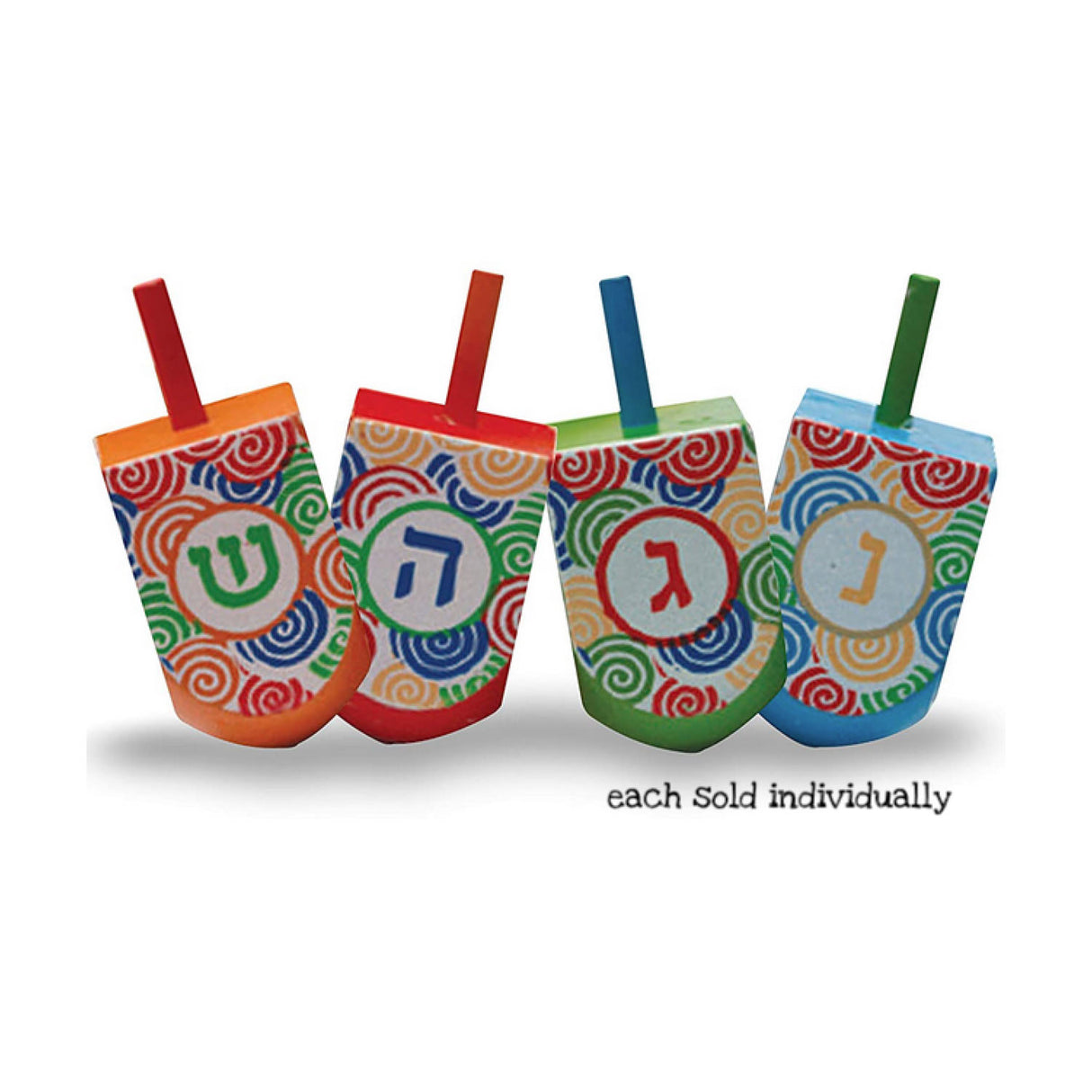 Dreidel | Colorful Wooden spinning top with traditional nun, gimmel, hay, shin Hebrew letters on wood design