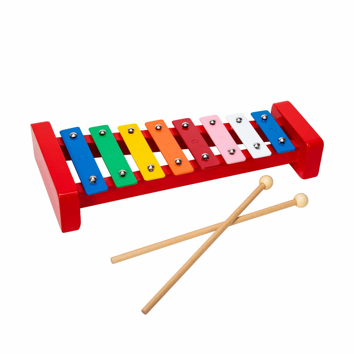 Colorful wooden Xylophone with 8 metal keys and 2 wooden mallets, perfect for beginners to play music.