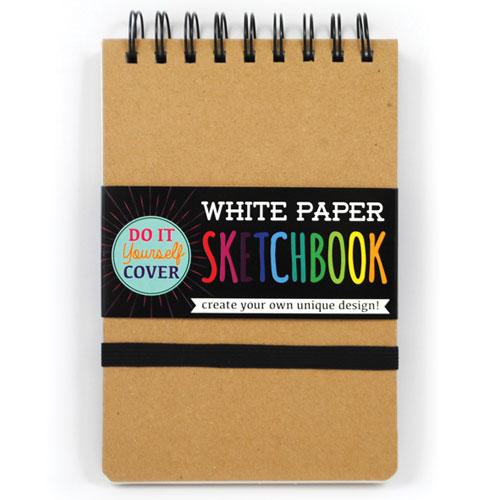White Paper Sketchbook with DIY cover, spiral bound, easy to customize, perfect for creative drawing and design projects.